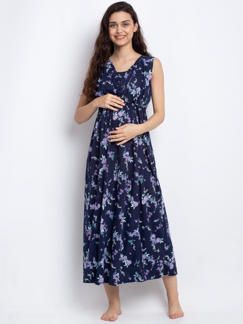 

Tiara Purple & Navy Blue Printed Pregnant Maternity & Feeding Nightdress