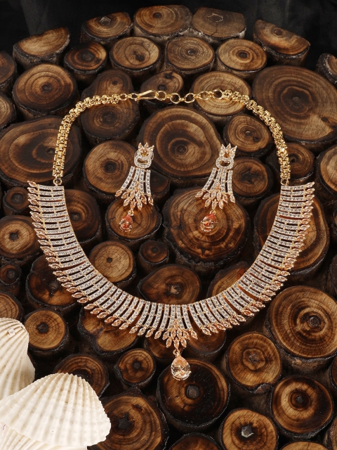

ANIKAS CREATION Gold-Plated & White AD-Studded Jewellery Set