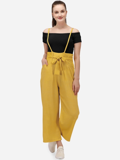 

Yuvraah Women Yellow & Black Solid T-shirt with Dungarees
