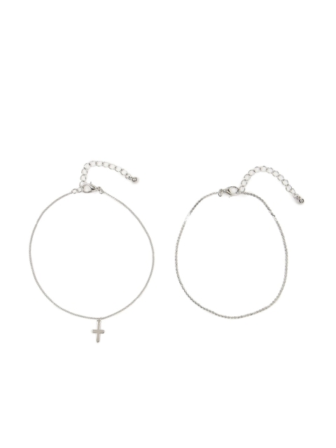 

FOREVER 21 Silver Toned Set of 2 Cross Charm Anklets