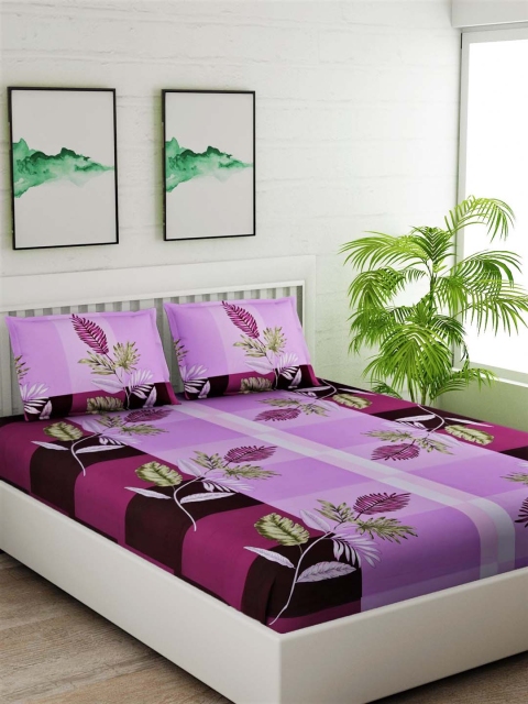 

Salona Bichona Purple & Green Floral 180 TC Cotton 1 King Bedsheet with 2 Pillow Covers