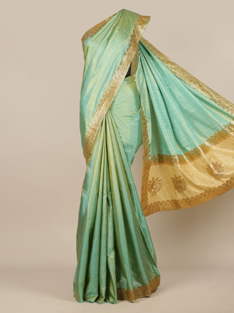 

Pothys Green & Gold-Toned Art Silk Solid Saree