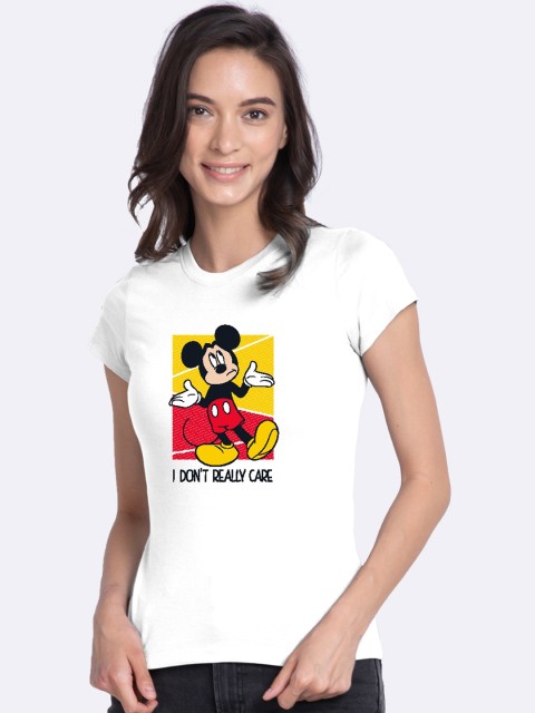

Bewakoof Women White Mickey Mouse Printed Round Neck Cotton Pure Cotton T-shirt