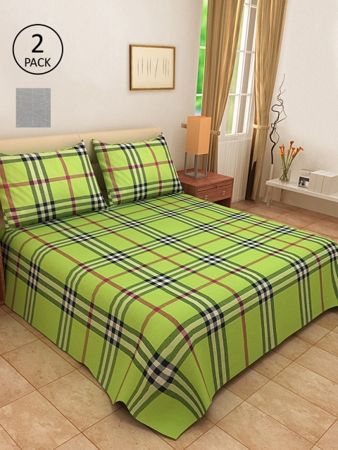 

KLOTTHE Set Of 2 Green & Grey Double King Bed Covers With 4 Pillow Covers