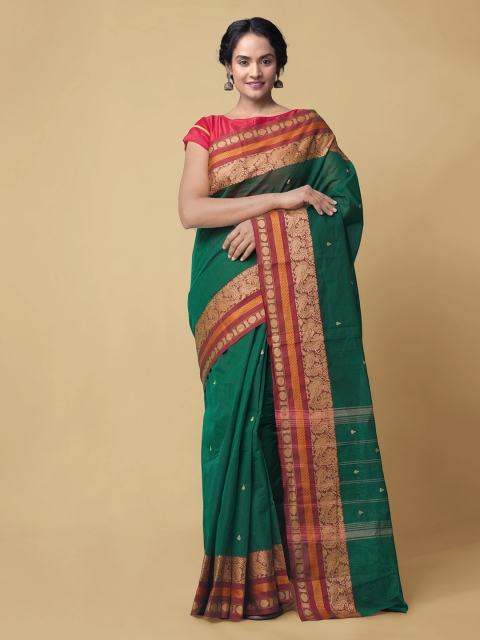 

Unnati Silks Green & Red Pure Cotton Solid Chettinad Saree