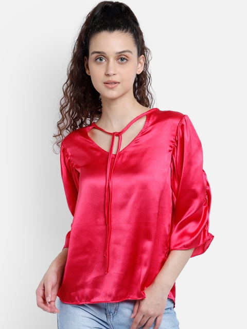 

Marzeni Fuchsia Tie-Up Neck Satin Regular Top