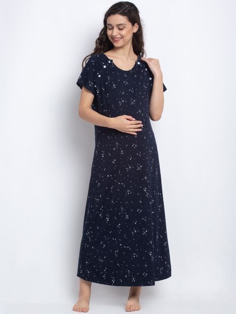 

Tiara Women Navy Blue & White Printed Nightdress