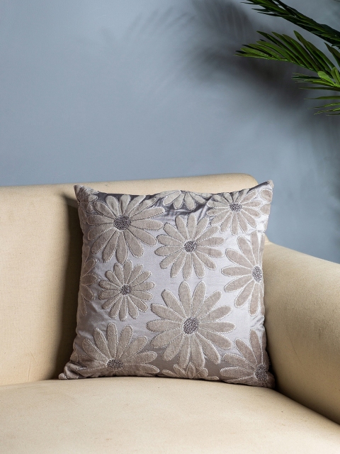 

Pure Home and Living Silver-Toned & Grey Set of Single Floral Square Cushion Covers