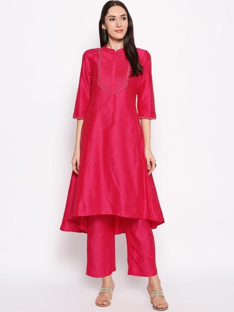 

RANGMANCH BY PANTALOONS Women Fuchsia Pink Solid Kurta with Trousers