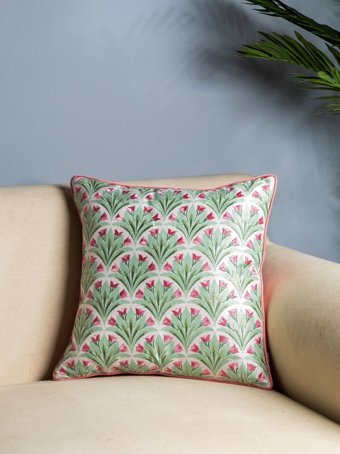 

Pure Home and Living Green & Pink Set of Single Ethnic Motifs Square Cushion Covers