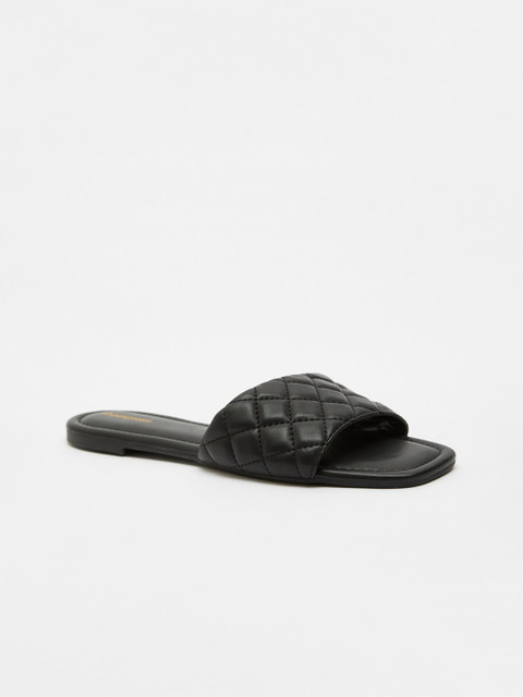 

shoexpress Women Black Textured PU Open Toe Flats