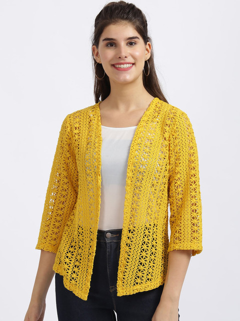 

Zink London Women Yellow Self Design Open Front Shrug