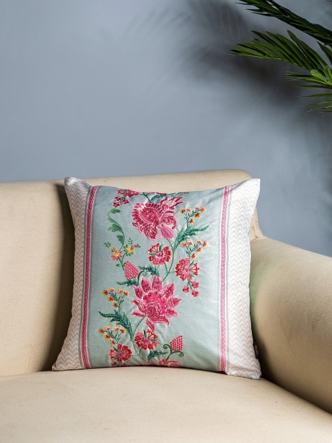 

Pure Home and Living Pink & Green Set of Single Floral Square Cushion Covers