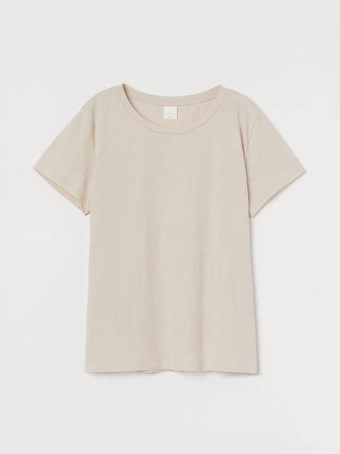 

H&M Women Beige Solid Cotton T-shirt