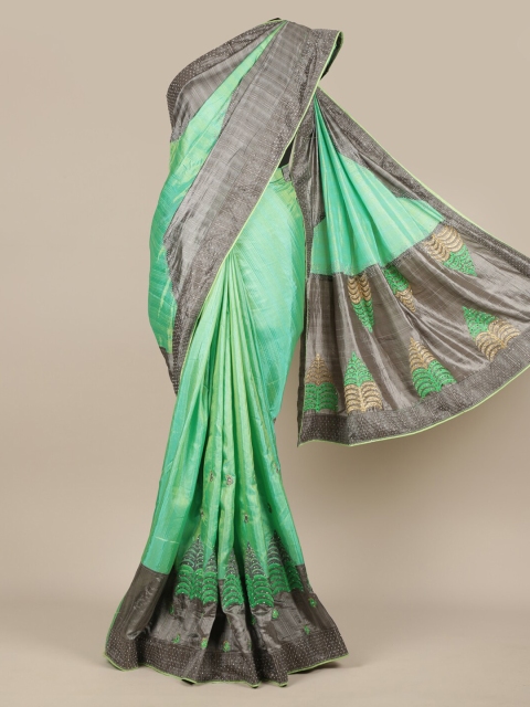 

Pothys Green & Grey Art Silk Solid Saree