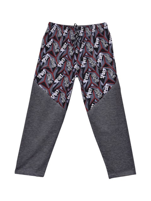 

SWEET ANGEL Boys Charcoal Grey & White Printed Straight-Fit Track Pants