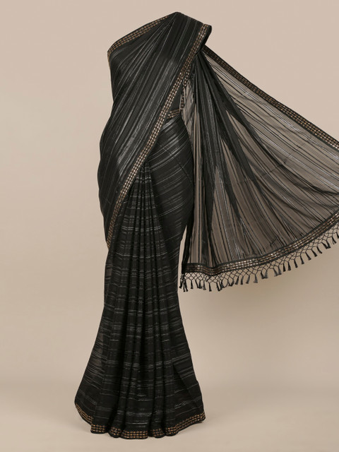 

Pothys Black & Silver-Toned Poly Chiffon Striped Saree
