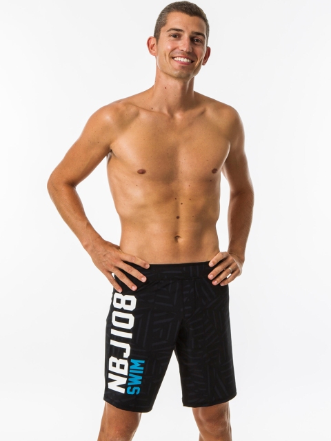 

Nabaiji By Decathlon Men Black & Blue Printed Swim Shorts