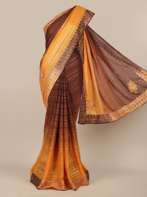 

Pothys Brown Embroidered Poly Chiffon Saree