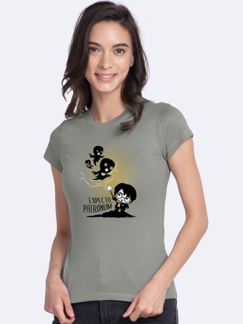 

Bewakoof Women Grey Printed Round Neck T-shirt