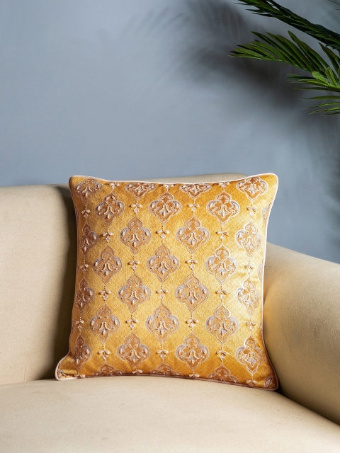 

Pure Home and Living Orange & Silver-Toned Set of Single Ethnic Motifs Square Cushion Covers