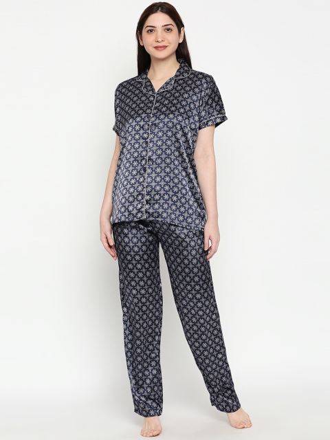 

XIN Women Navy Blue & Grey Printed Night Suit