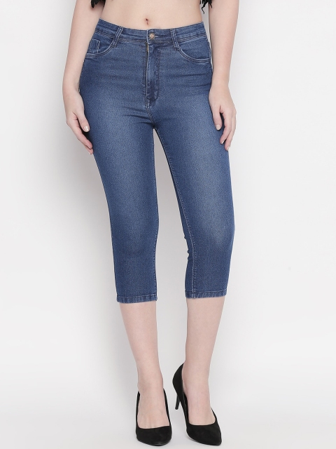 

PURPLE WATER Women Blue Solid Slim Fit Capris