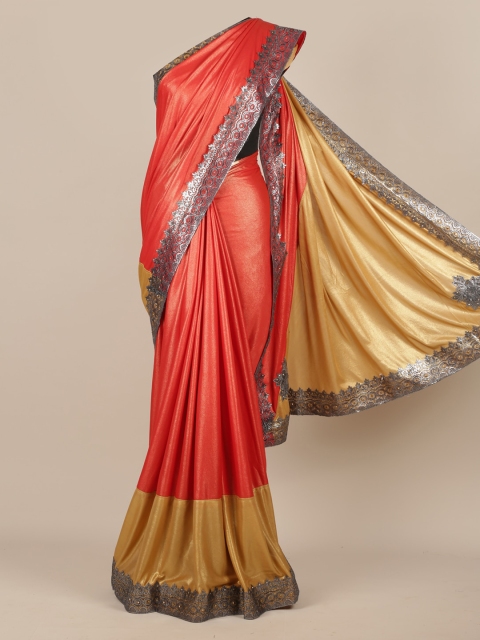 

Pothys Orange & Yellow Poly Chiffon Colourblocked Saree
