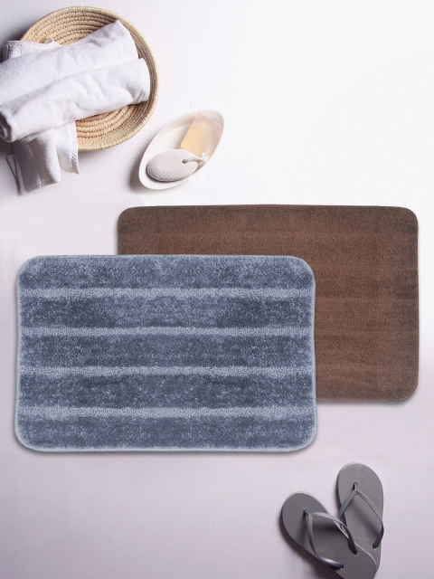 

BIANCA Set of 2 Grey & Brown Striped 1850 GSM Anti-Skid Bath Rugs