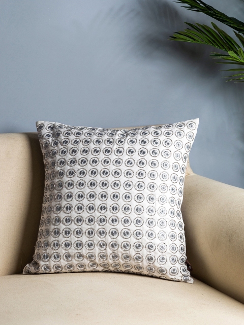 

Pure Home and Living White & Silver-Toned Set of Single Embellished Square Cushion Covers