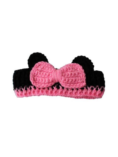 

Woonie Girls Pink & Black Self-Design Woolen Headband