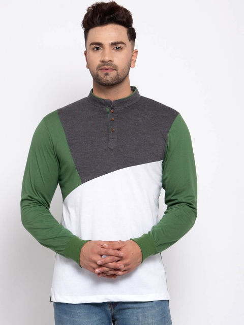 

Kalt Men Green Colourblocked Henley Neck T-shirt
