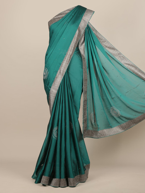 

Pothys Green Solid Poly Chiffon Saree