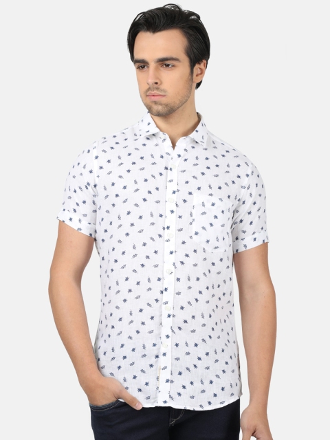 

Monte Carlo Men White & Blue Regular Fit Printed Linen Casual Shirt