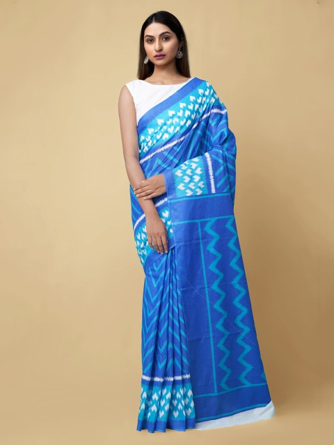 

Unnati Silks Blue Pure Cotton Printed Pochampally Saree