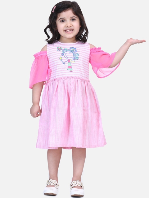 

LilPicks Girls Pink Striped Fit and Flare Dress