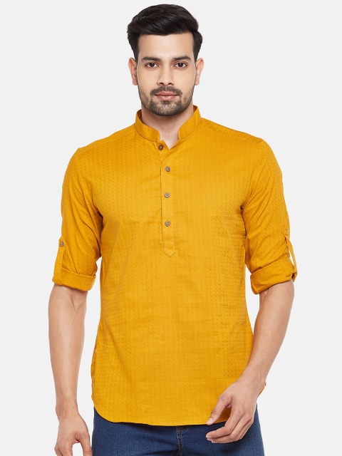 

Indus Route By Pantaloons Men Mustard Yellow Dobby Pure Cotton Kurta