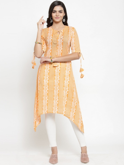 

Kiaasa Women Orange & White Printed Flared Sleeves Kurta