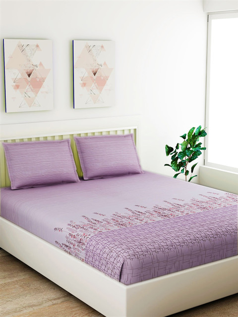 

Salona Bichona Purple & Black Floral 180 TC Cotton 1 King Bedsheet with 2 Pillow Covers