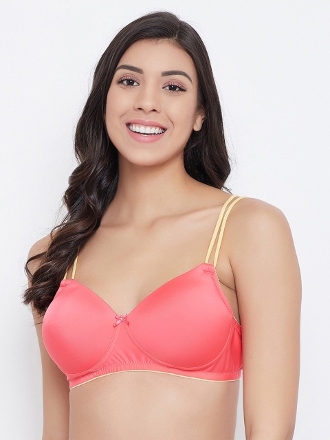 

Clovia Pink & Yellow Solid Non-Wired Lightly Padded T-shirt Bra BR1067O1436E