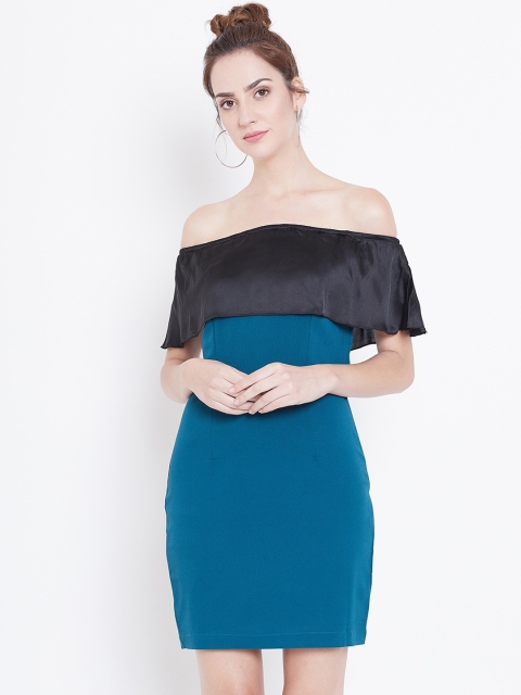 

DODO & MOA Women Teal Blue Colourblocked Bodycon Dress