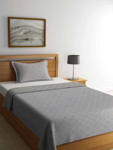 

KLOTTHE Grey Woven-Design Single Bed Cover With 1 Pillow Cover