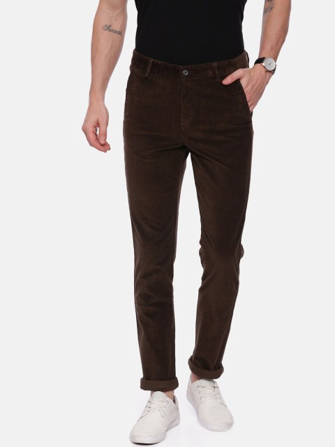 

CROYDON Men Coffee Brown Tapered Fit Solid Regular Trousers
