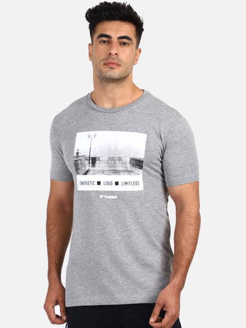 

hummel Men Grey Printed Round Neck T-shirt