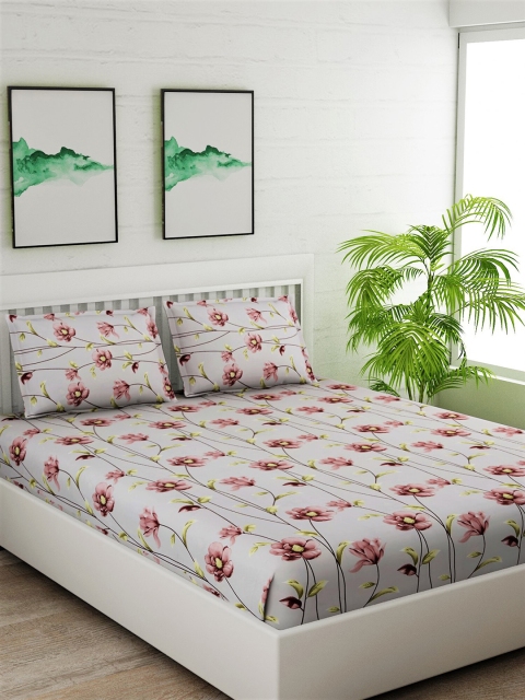 

Salona Bichona Grey & Brown Floral 180 TC Cotton 1 King Bedsheet with 2 Pillow Covers