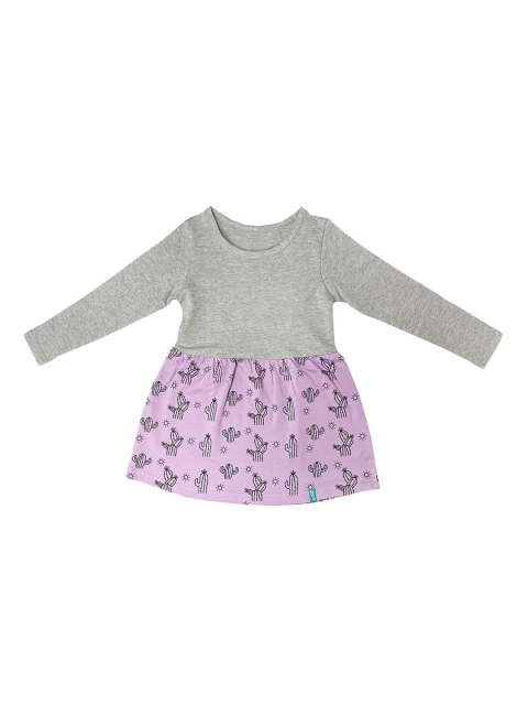 

You Got Plan B Girls Grey Melange Printed Cotton Fit and Flare Dress