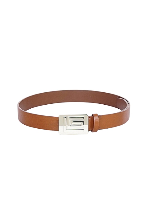 

Justanned Men Tan Brown & Silver-Toned Leather Belt