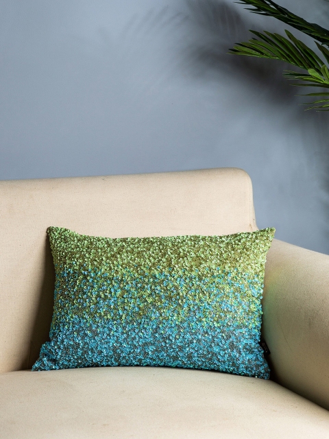 

Pure Home and Living Green & Blue Set of Single Embellished Rectangle Cushion Covers