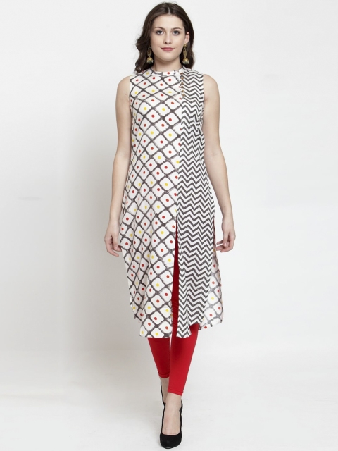 

Kiaasa Women White & Grey Geometric Printed Thread Work Kurta
