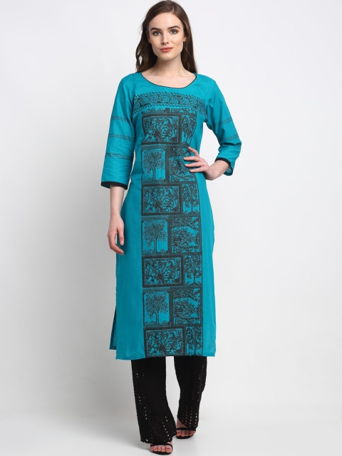 

Friskers Women Blue Floral Printed Kurta